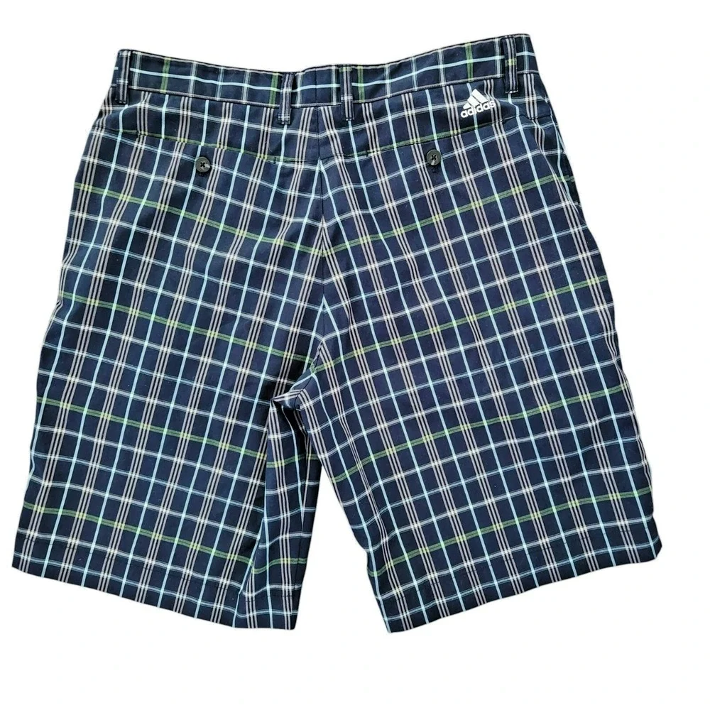 Adidas Golf Shorts‎ Mens 34 Navy Blue Plaid Performance Flat Front Stretchy
